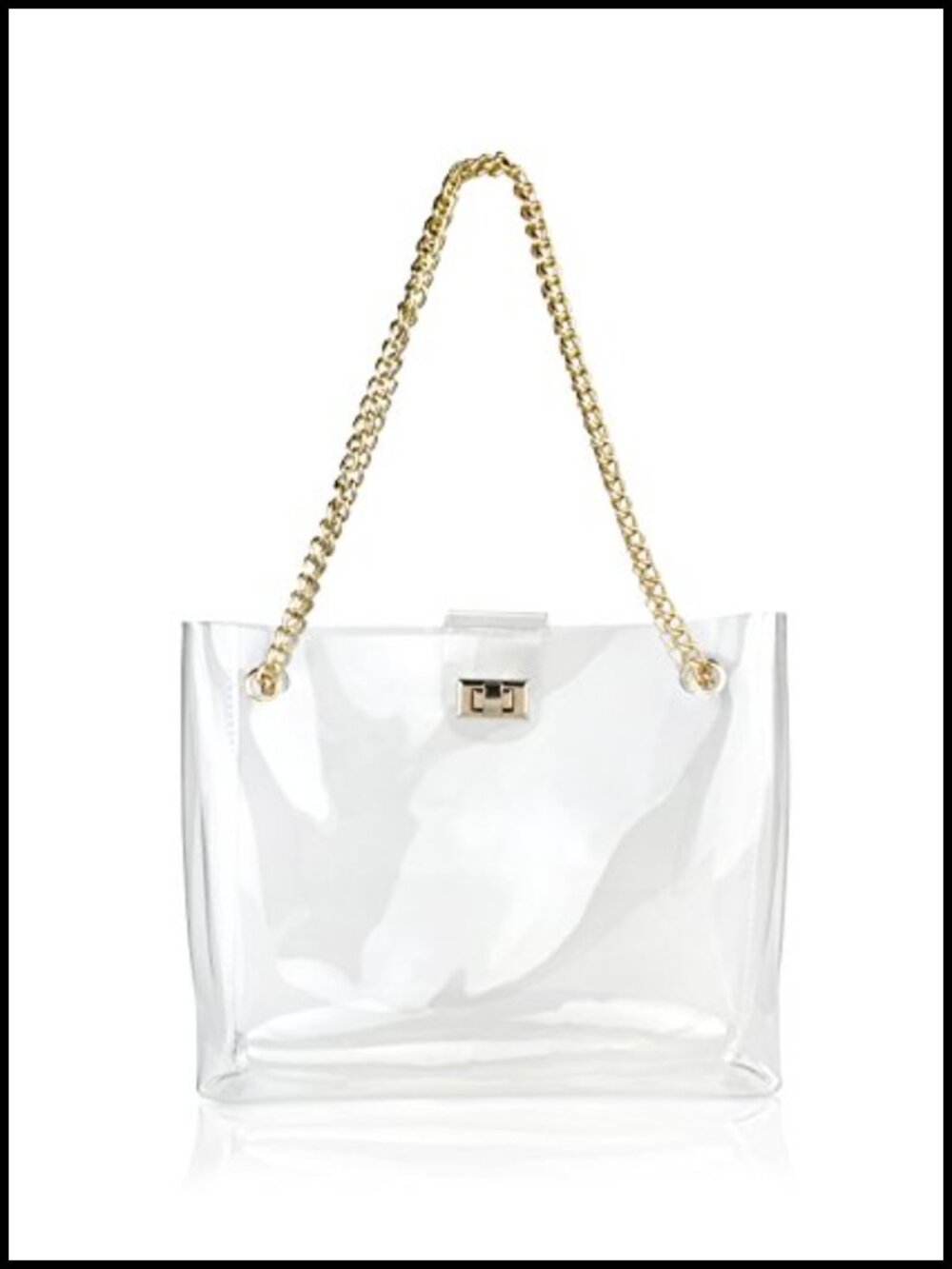 Clear PVC Tote Handbag with Chain Strap Turn Lock Closure Women
